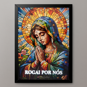 Quadro Católico Virgem Maria Rogai por Nós com Led