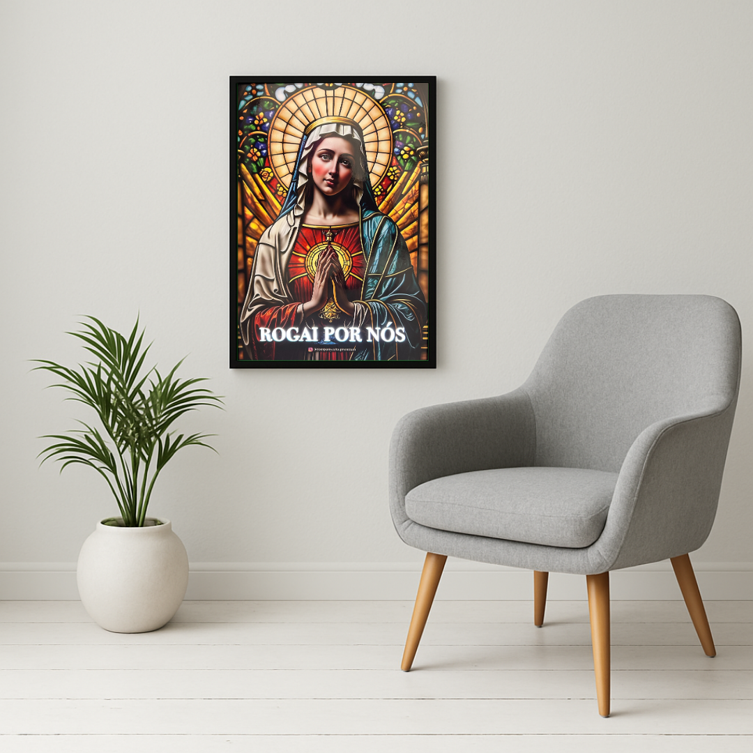 Quadro Católico Sagrado Coração de Maria com Led