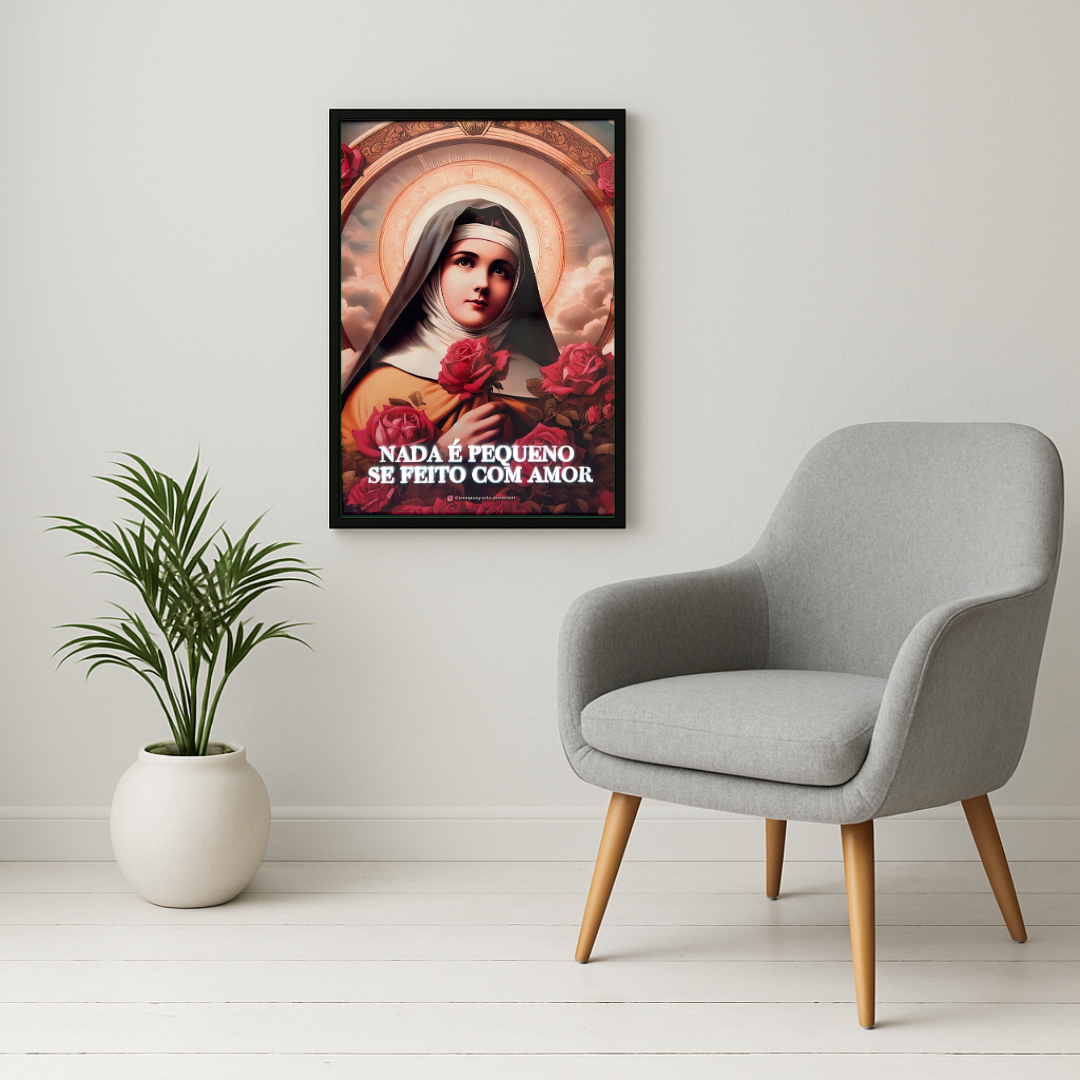 Quadro Católico Santa Teresinha com Rosas com Led