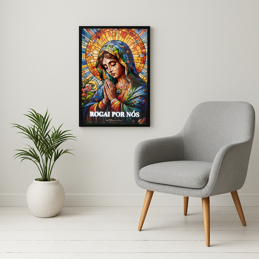 Quadro Católico Virgem Maria Rogai por Nós com Led