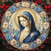 Sinal de alumínio redondo da Sagrada Mãe do Natal, perfeito para decoração de casa, escritório e cozinha, presente de feriado ideal, presente de Natal