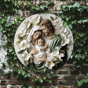 Sinal plano de metal de alumínio, sinal de guirlanda redonda com tema da cena de nascimento de Jesus, arte de decoração de parede de casa, presente de Natal ideal