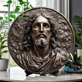 Decoração de arte de parede de metal de alumínio redonda inspirada em Art Déco, placa de tema religioso em relevo 3D, presente perfeito para casa, dormitório