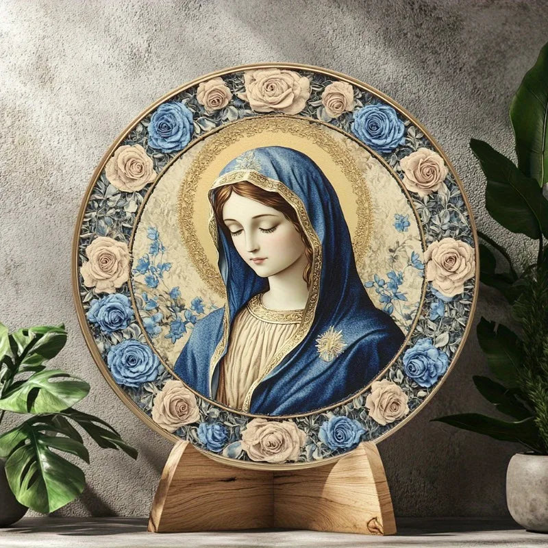 Sinal de alumínio redondo da Sagrada Mãe do Natal, perfeito para decoração de casa, escritório e cozinha, presente de feriado ideal, presente de Natal