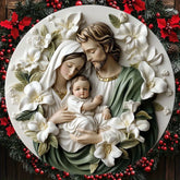 Sinal plano de metal de alumínio, sinal de guirlanda redonda com tema da cena de nascimento de Jesus, arte de decoração de parede de casa, presente de Natal ideal