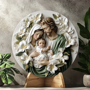 Sinal plano de metal de alumínio, sinal de guirlanda redonda com tema da cena de nascimento de Jesus, arte de decoração de parede de casa, presente de Natal ideal